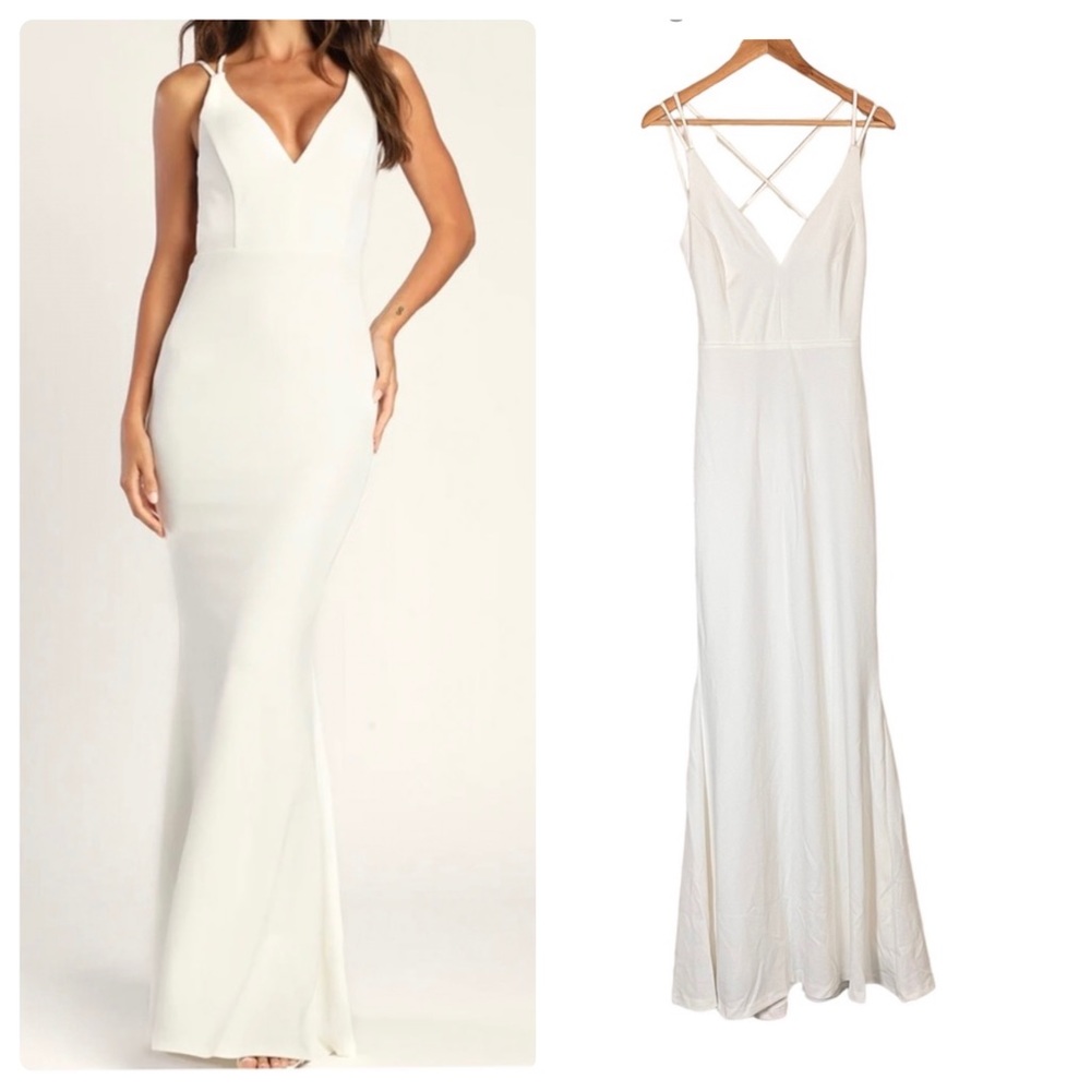 Lulus Bridal All This Allure White Strappy Backless Mermaid Maxi Dress
